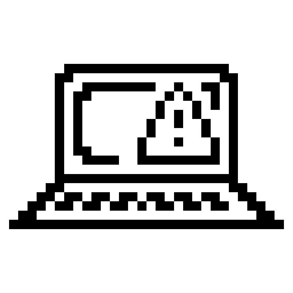 Pixel-Grafik: Laptop mit Warnsymbol
